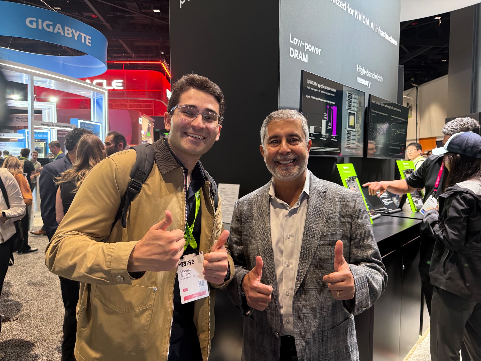 Michael Sikand with an executive at the GIGABYTE booth at NVIDIA GTC